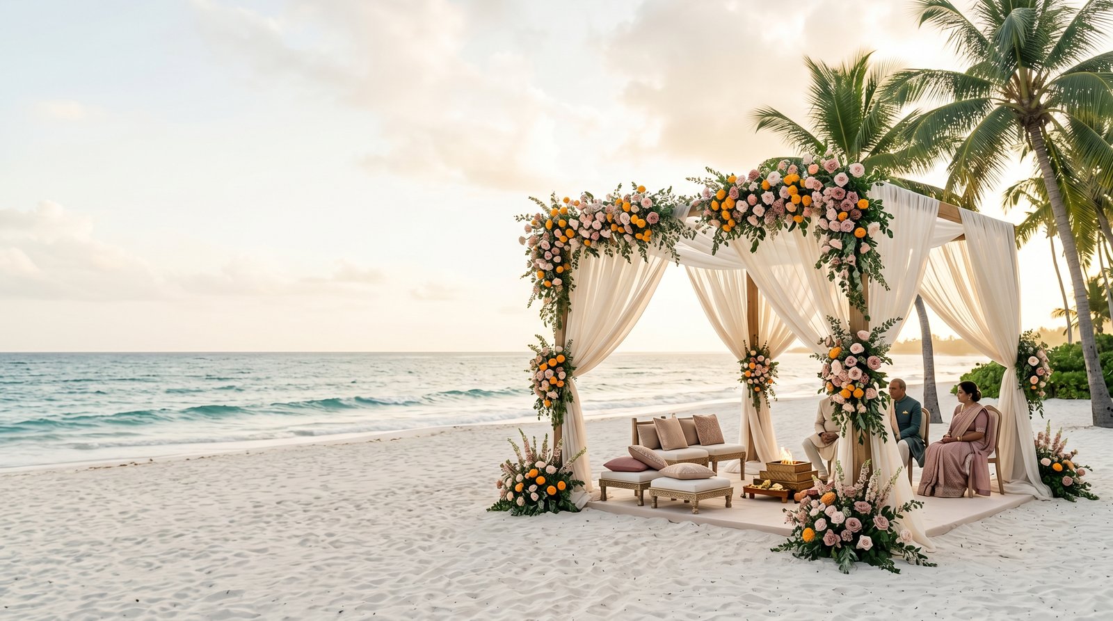 Indian beach wedding mandap by the shore